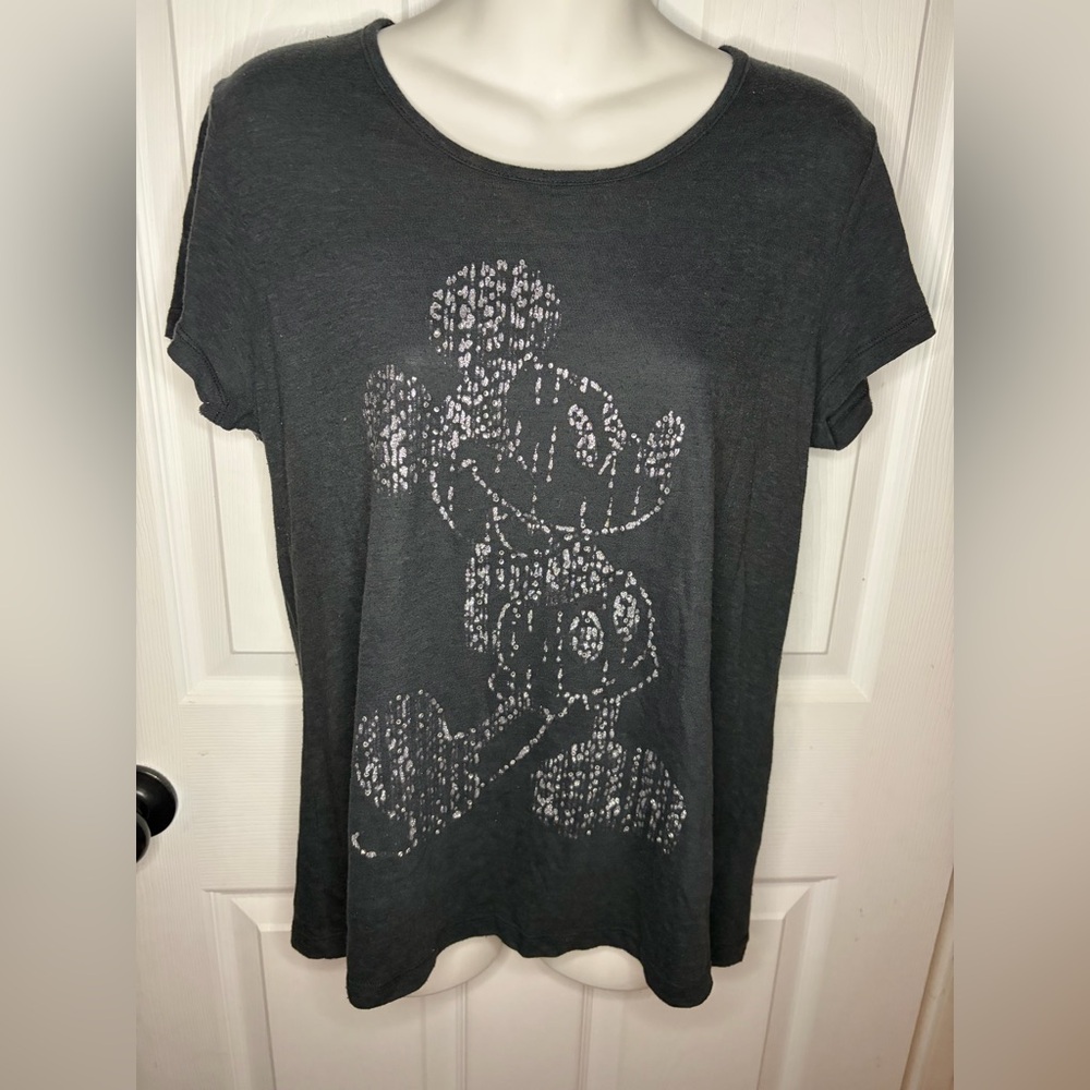 Disney Parks Women’s Black Short Sleeve Tee Shirt Rhinestone Mickey Mouse Size S